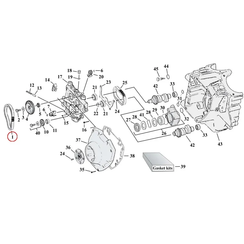 Cam Drive / Cover Parts Diagram räjäytetty näkymä Harley Twin Cam -malliin Asiakkaiden Suosikki