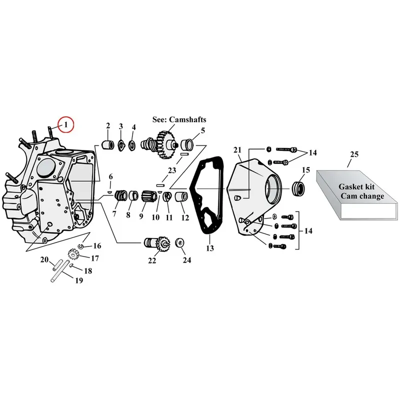 Nokkavaihteen / kannen osien kaavio räjäytetty näkymä Harley Shovelhead Evolution Big Twin -malleihin. Tarjous