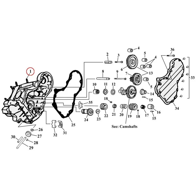 Uutuus Cam Drive / Cover Parts Diagram räjäytetty näkymä Harley Knuckle / Pan / Shovel varten.