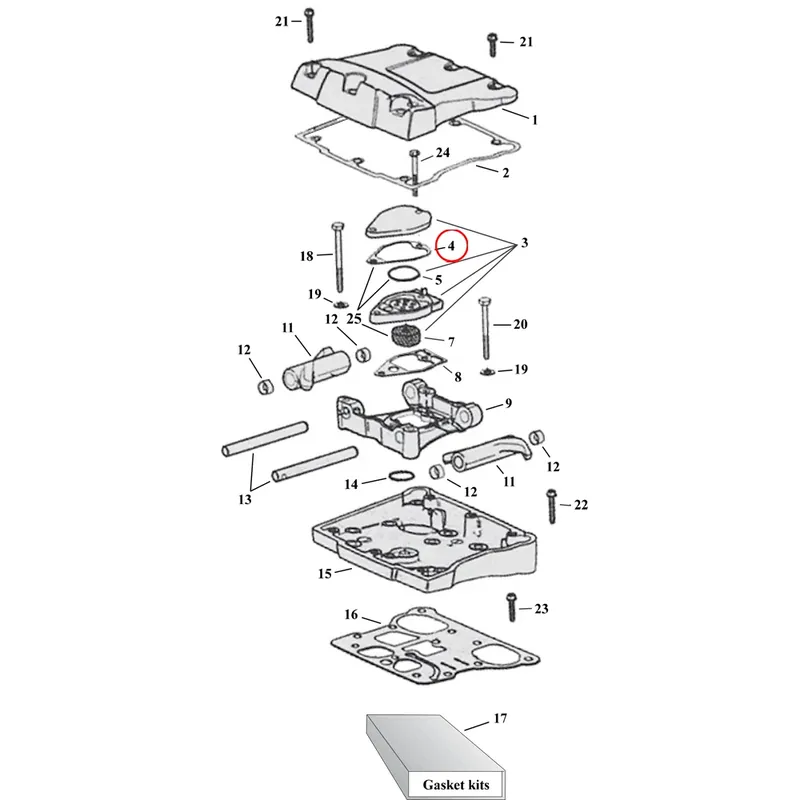 Rocker Box Parts Diagram räjäytetty näkymä Harley Twin Camille Superhinta