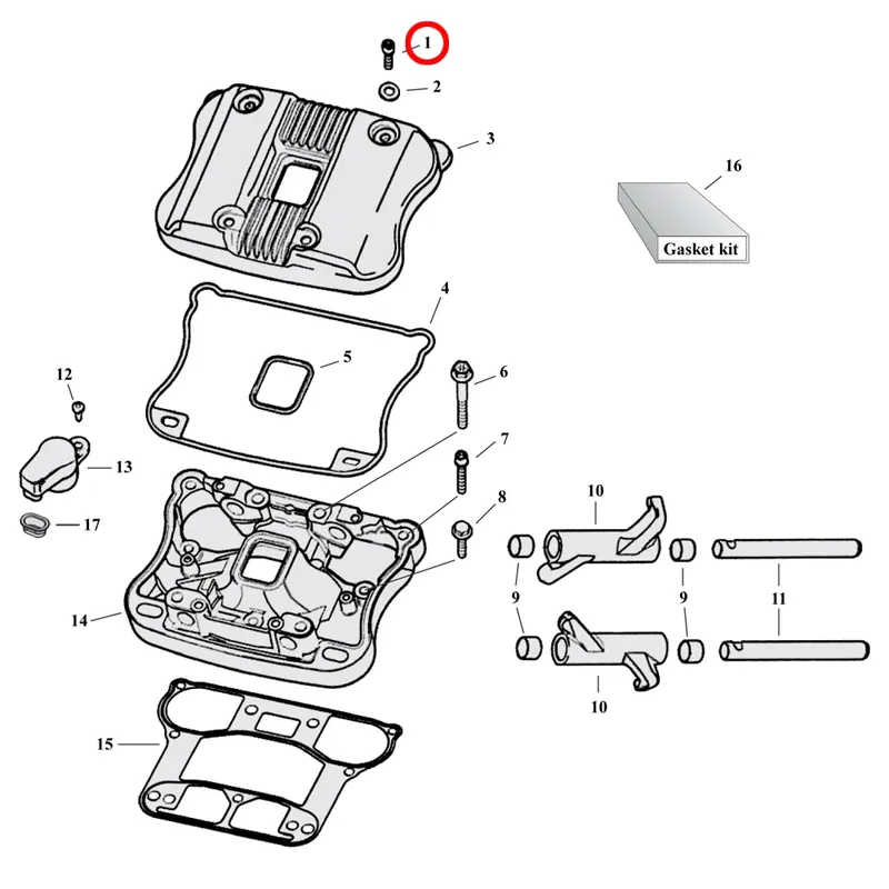 Rocker Box Parts Diagram Exploded View for 04-22 Harley Sportster Poisto