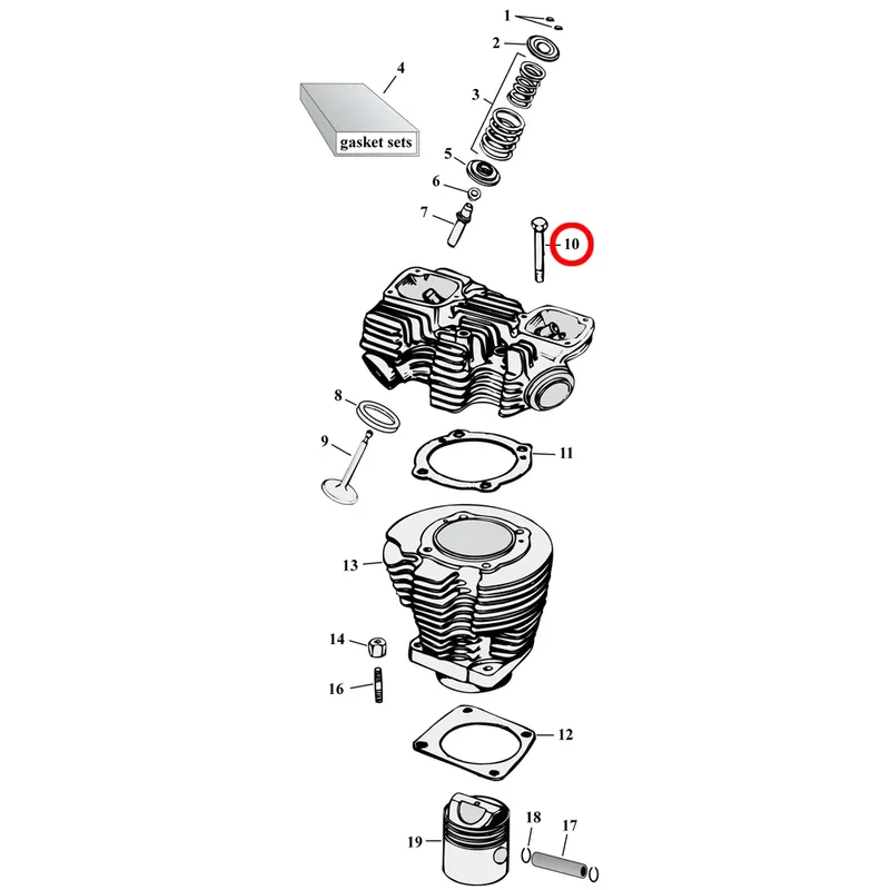 Tarjoushinta Sylinterin osien kaavio räjäytetty näkymä 57-85 Harley Sportsterille.