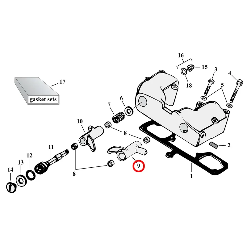 Rocker Box Parts Diagram räjäytetty näkymä 57-85 Harley Sportsterille Tarjoushinta
