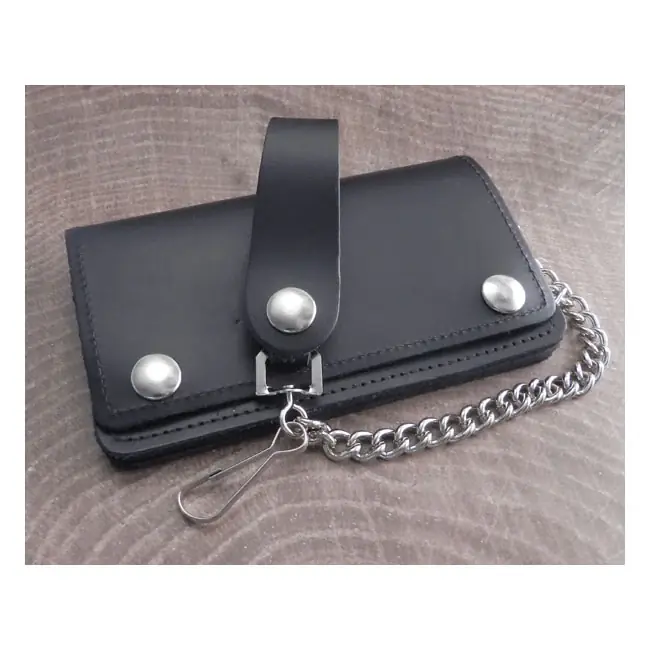 Amigaz Musta nahka vetoketjullinen Biker Chain lompakko Osta Tänään