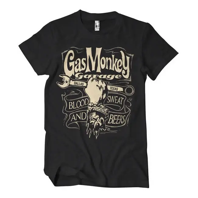 Uusi Malli Gas Monkey Garage Wrench Label T-paita
