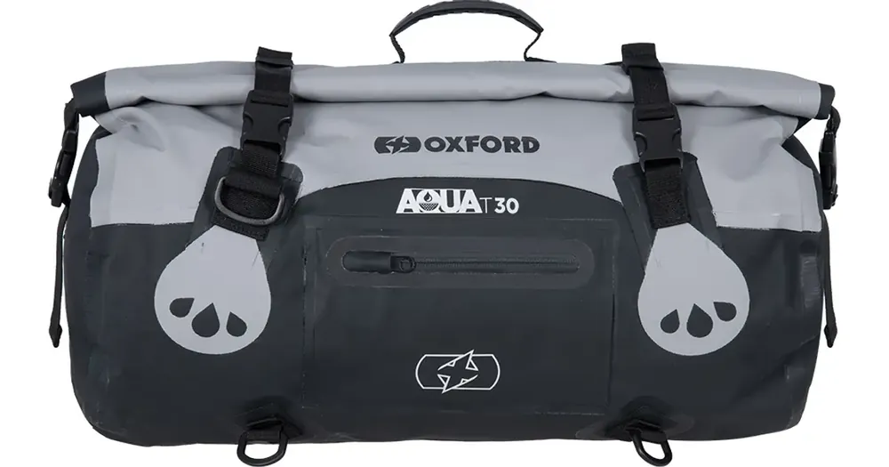 Pikatoimitus Vedenpitävä rullattava moottoripyörälaukku, tilavuus 30L, musta-harmaa, Oxford AQUA T‑30