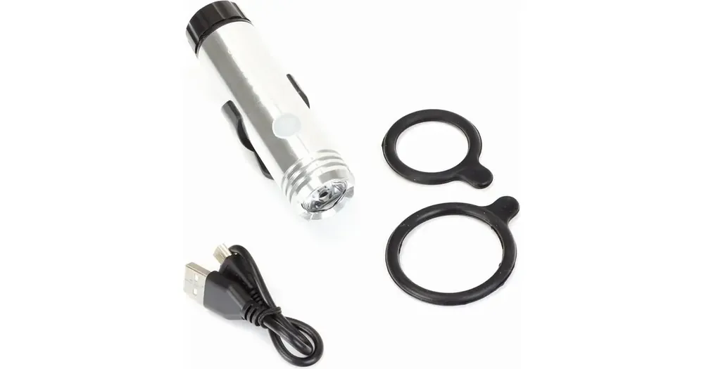 Korkea Laatu Alumiininen etuvalo, 1 LED, USB. Väri hopea, malli R-106, läpipainopakkaus et/logo ROMET.