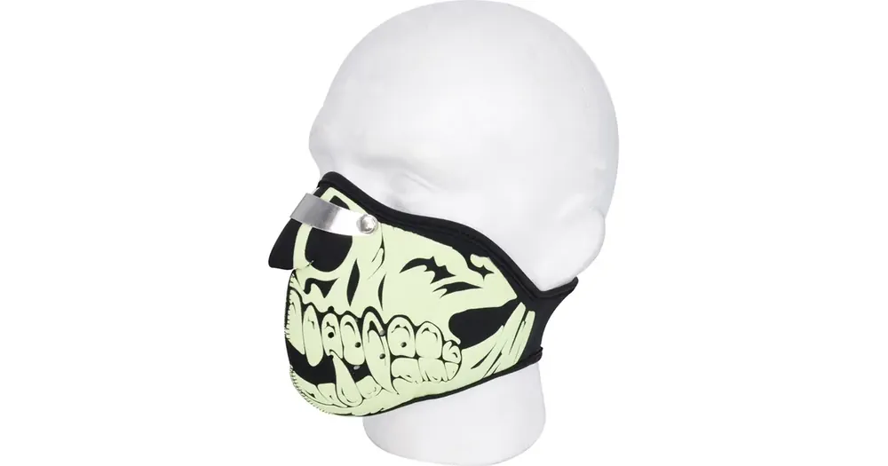 Neopreenimaski hengityksenohjaimella, pimeässä hohtava, fluo pääkallo, Oxford Mask Glow skull Tukkuhinta