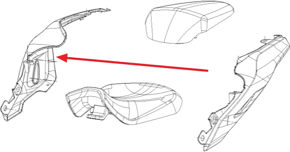 Yläoikea takasuojus musta 025Z, vihreällä U6 tarralla Keeway RKF 125 65902L43025Z Paras Hinta